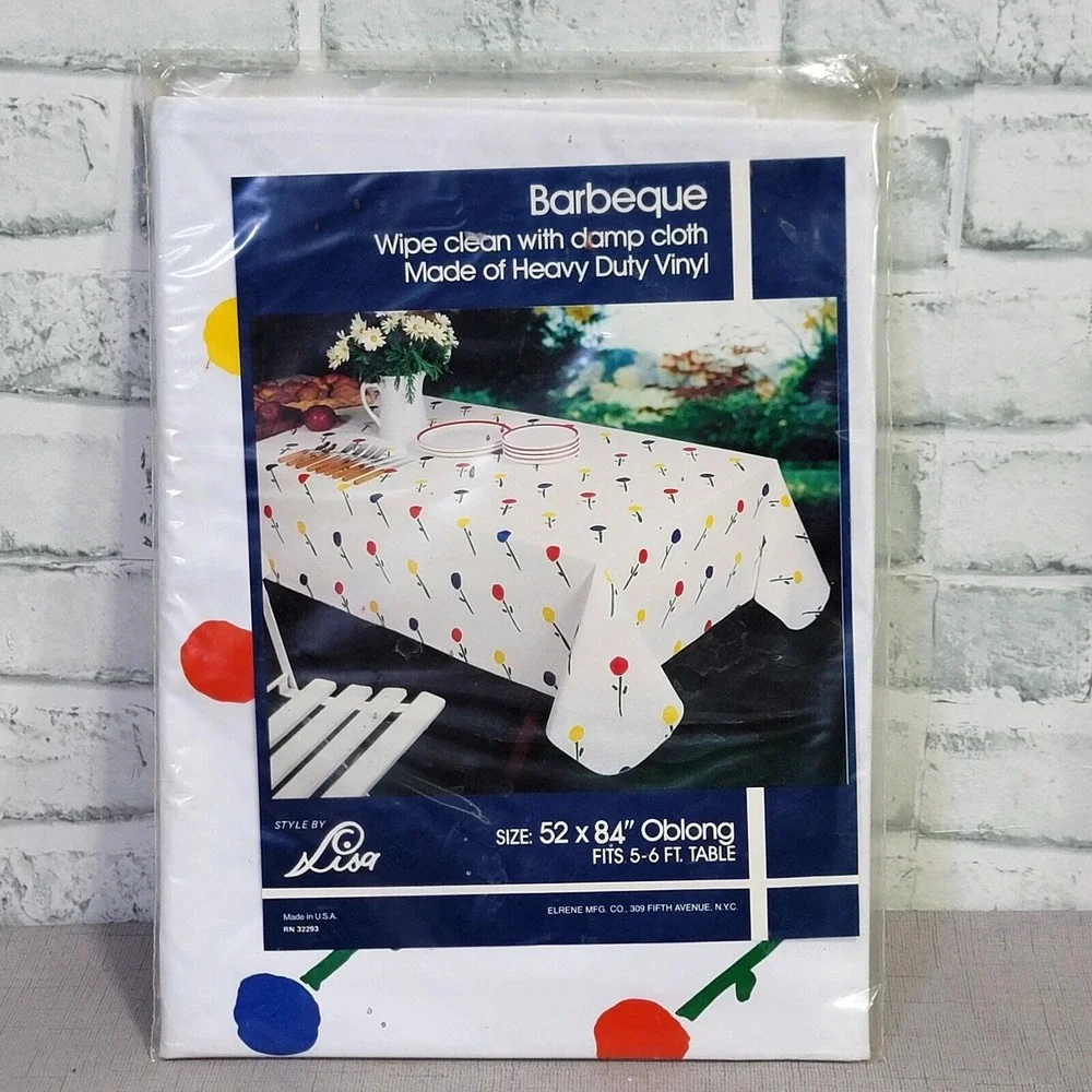 Vintage‎ 70s Elrene Mfg Co Flowers Vinyl Style By Lisa Table Cloth 52x84